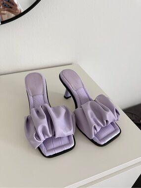 Lilac Ruched Slide Heels - Women